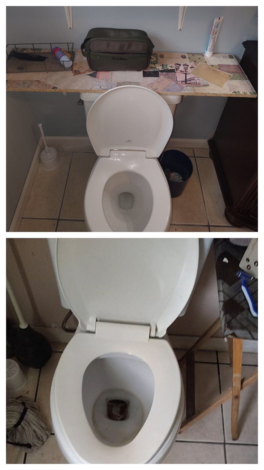 Bathroom before (top) and after (bottom)